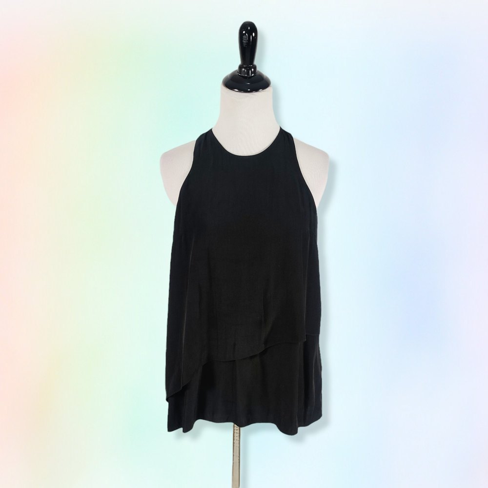 Elizabeth and James XS Solid Racer‎ Back Sleeveless tiered Blouse Black